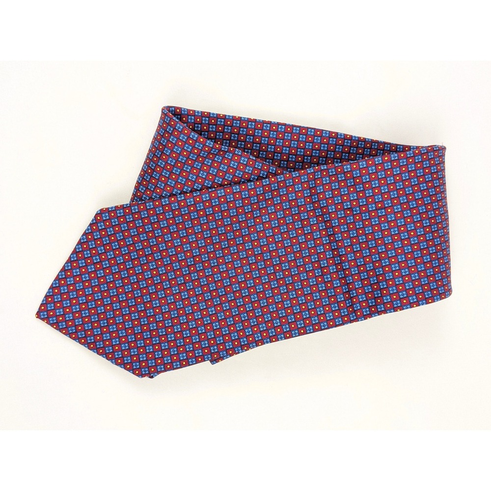 Brooks Brothers Makers Necktie Mens OS Blue Red Silk Geometric Medallion Italy